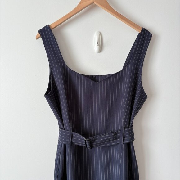 Banana Republic Belted Sheath Midi Dress Navy Stripe Size 10 - Picture 5 of 9